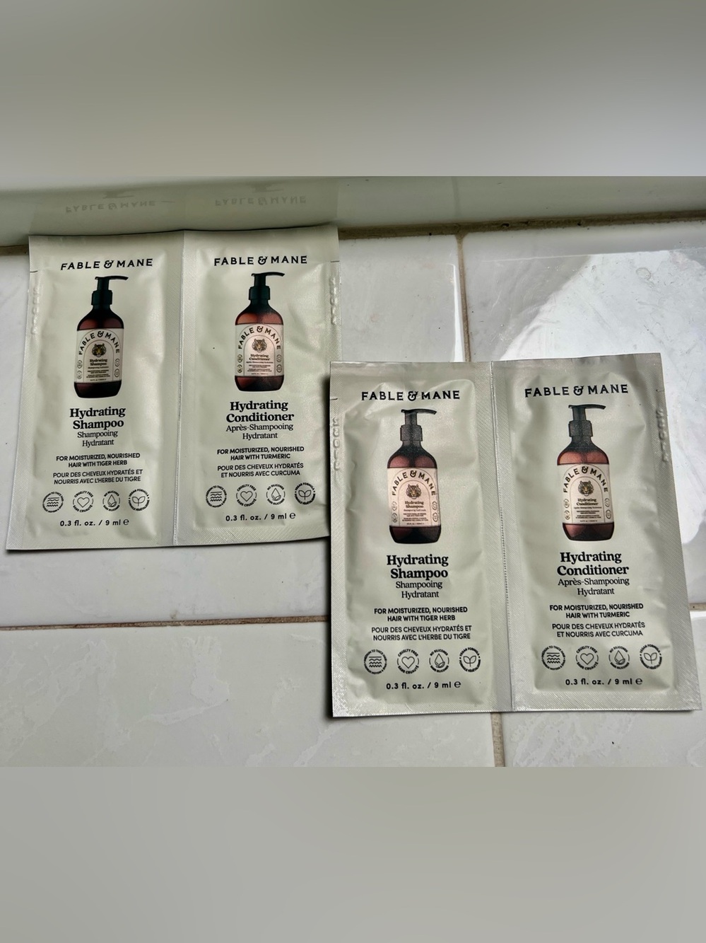 Fable & Mane Hydrating Shampoo and Conditioner 2 sample packets 0.3 fl. oz./9 ml